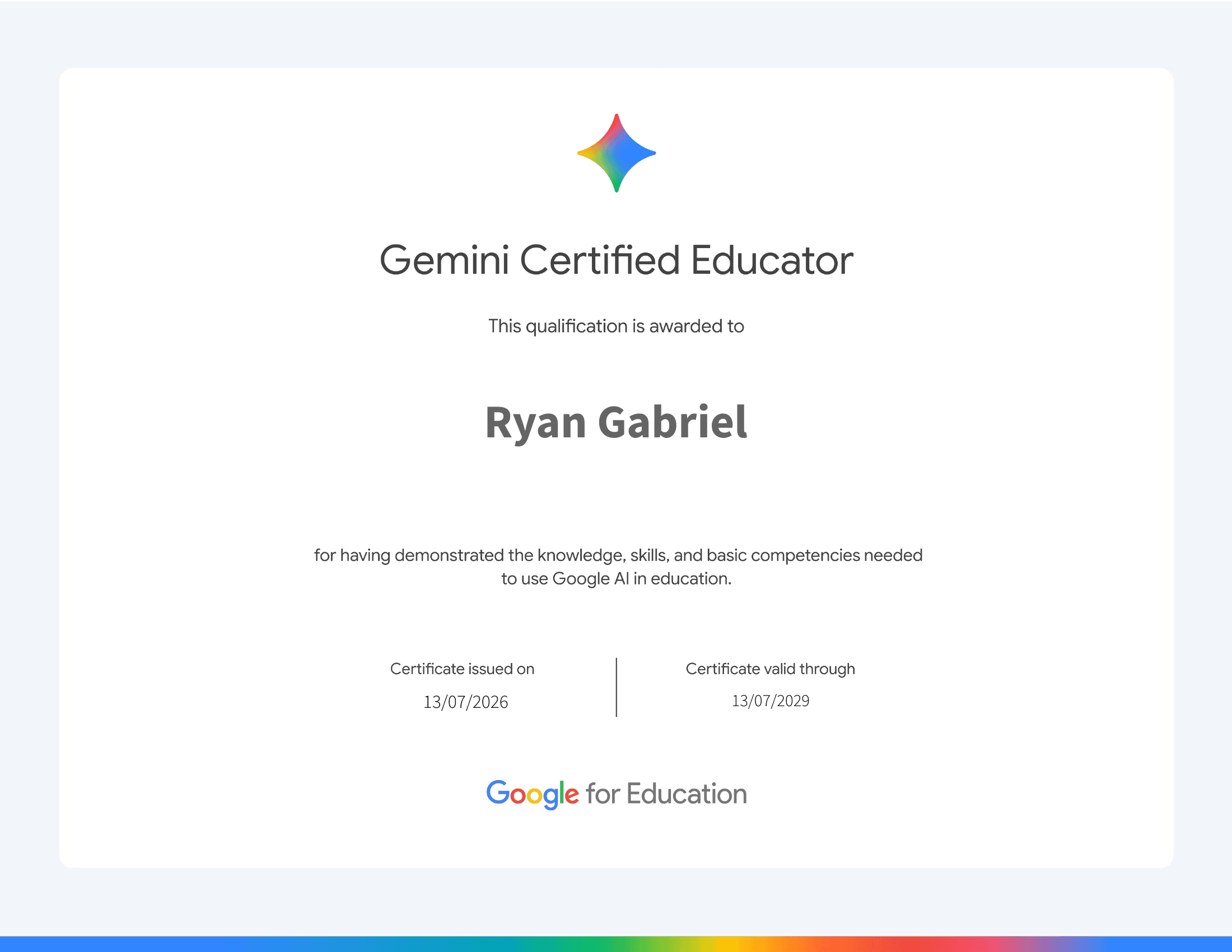 Gemini Certified Educator certificate preview