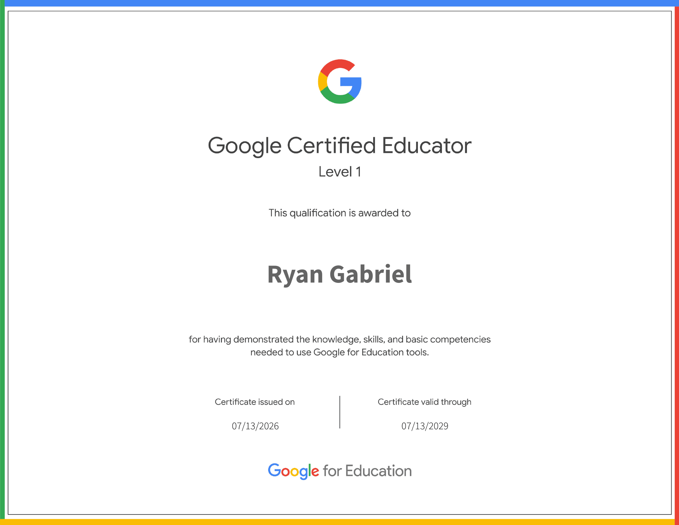 Google Certified Educator Level 1 certificate preview